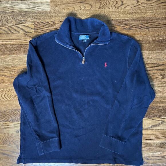 Polo Ralph Lauren Estate Rib Quarter Zip Pullover Sweater Mens XL Navy Blue - Picture 1 of 6